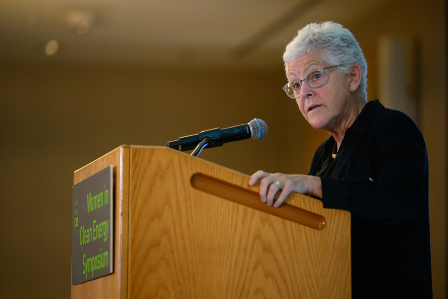 Gina McCarthy speaks at a lectern