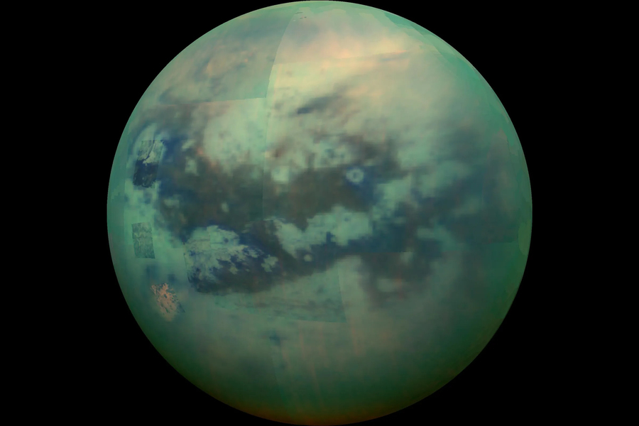 Blue orb that shows the lakes of Titan