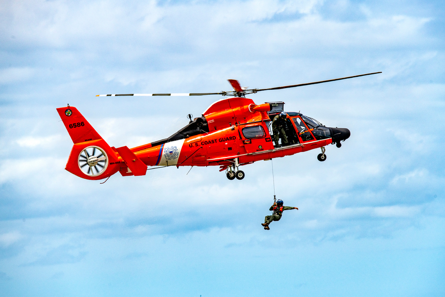 Coast Guard helicopter rescue at sea