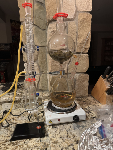 Distillation apparatus is an assemblage of flasks and tubes with a heating element