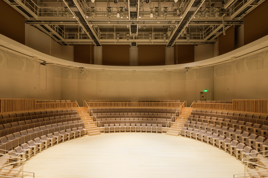 View of empty stadium seating in the Thomas Tull Concert Hall