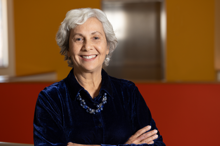Photo of Una-May O’Reilly at MIT’s Stata Center.