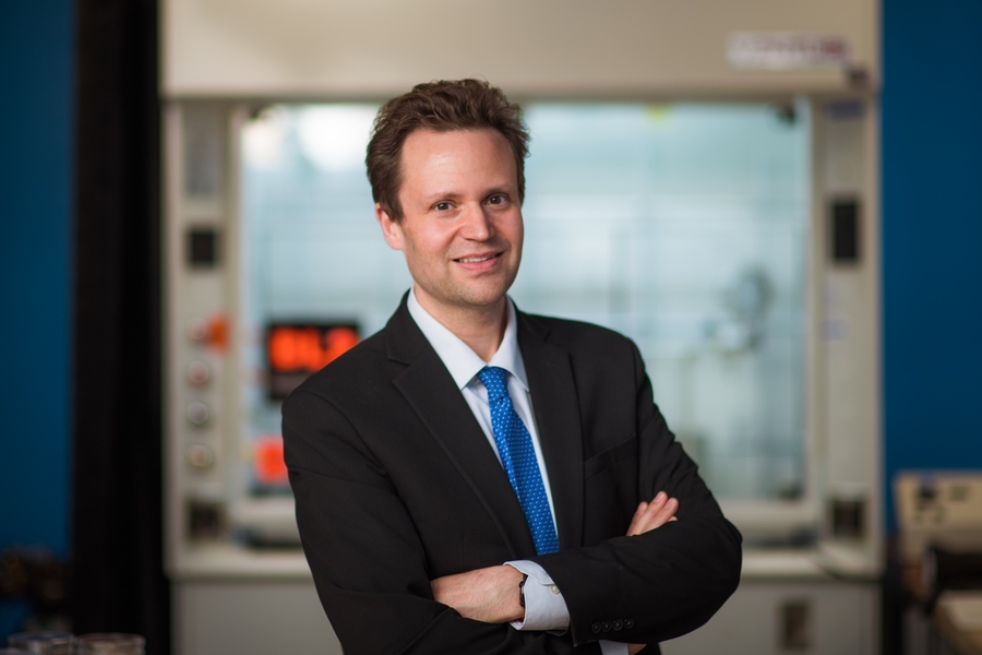 Markus Buehler poses in a lab