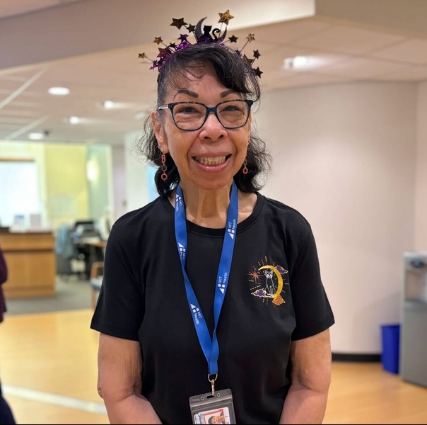 Juanita Battle with a Halloween-style headband