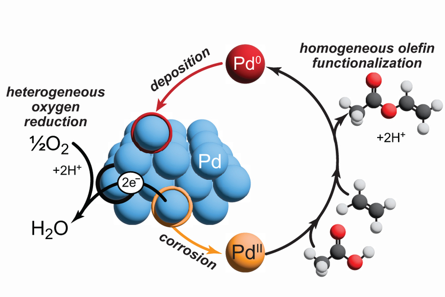 Diagram illustrating the cyclic nature of palladium corrodes turning into oxygen.