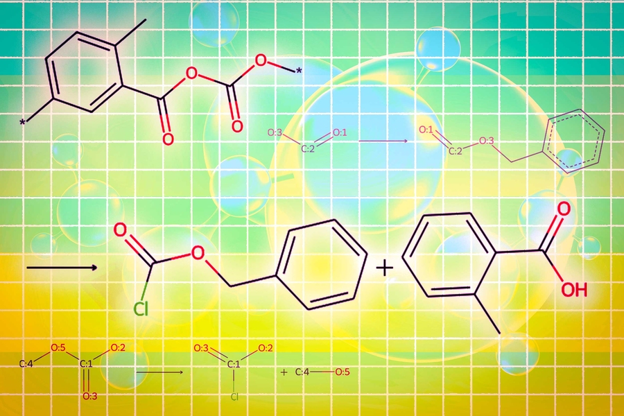 Black molecule icons have red and green additional parts.