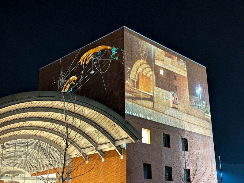 Artwork projected on the facade of a building