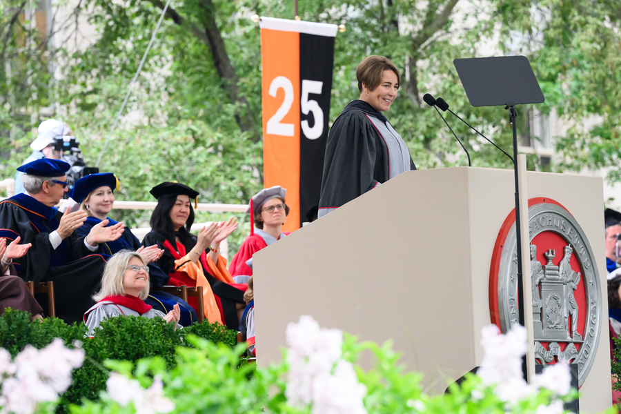 Maura Healy at the MIT podium