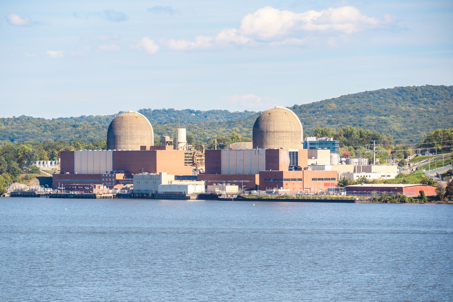A nuclear power plant on the bank of a river