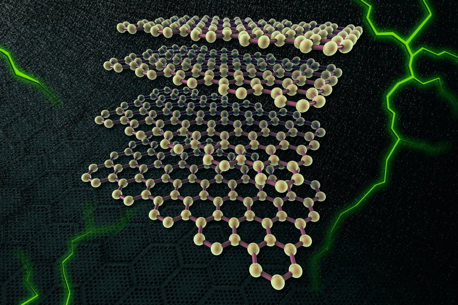 A graphite lattice. Background is graphite texture with green cracks.
