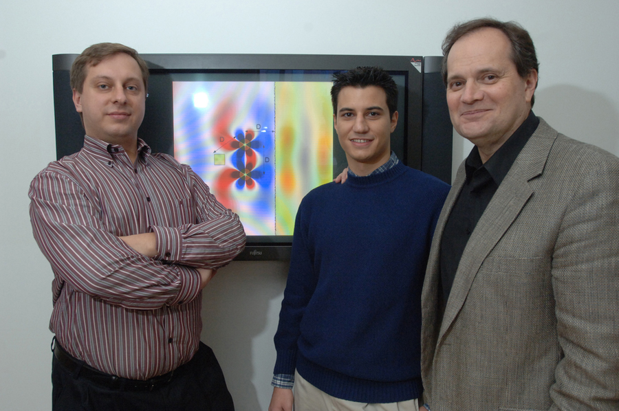 John Joannopoulos, right, stands with Marin Soljacic and Aristeidis Karalis.