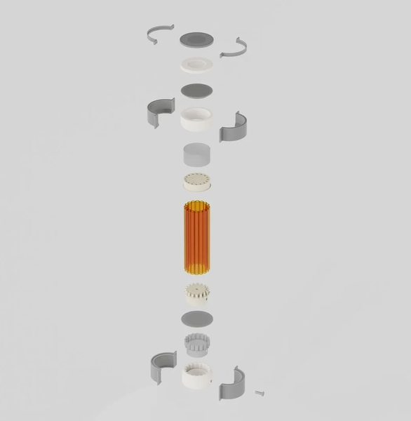 Diagram of unassembled pieces of a light fixture