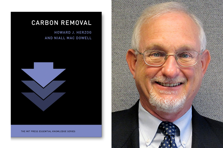 Cover of the book "Carbon Removal" by Howard Herzog and Niall Mac Dowell at left; Herzog headshot at right