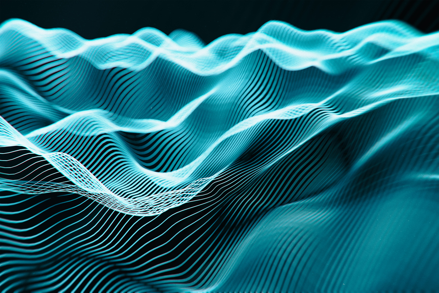 Waves of blue lines on a black background