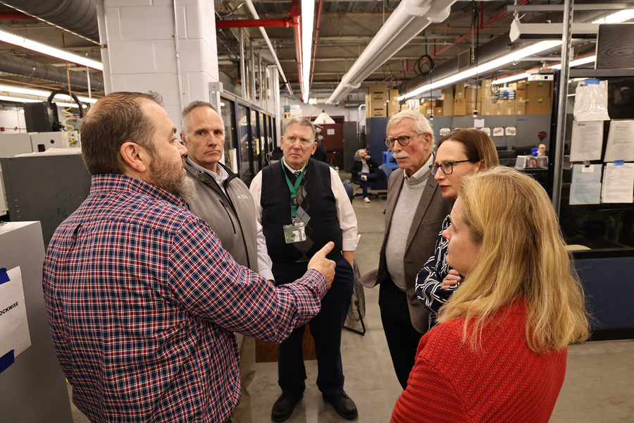 Jaime Nash, James Thomson, Raymond Ankron, Bill Bonvillian, Julie Diop, and Meredith Knight face each other in discussion.