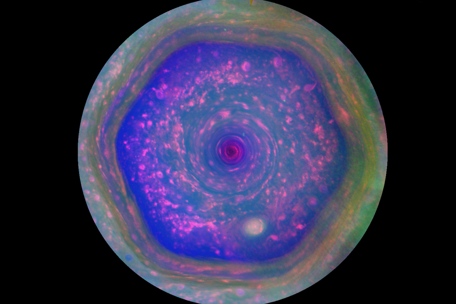 Saturn’s hexagon-shaped vortex