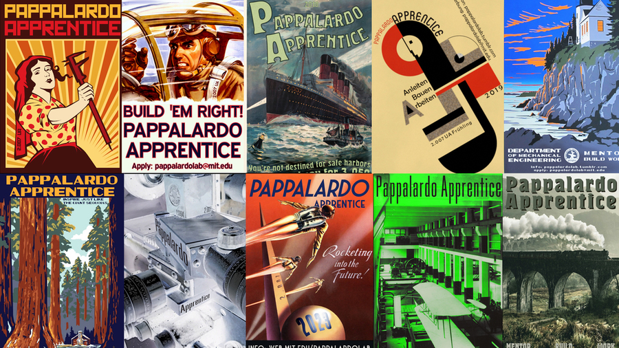 A grid of 10 posters advertising the Pappalardo Apprentice Program at MIT