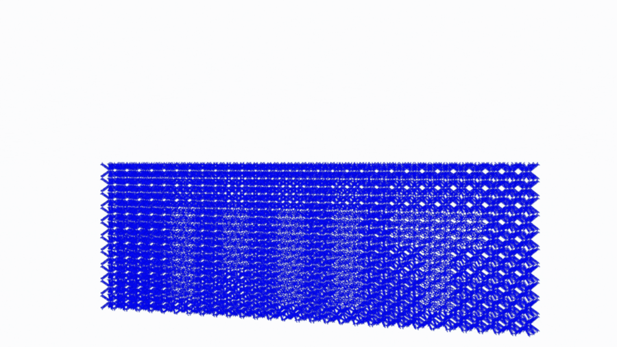 An animated stretchy blue background with MIT overlaid in white shows a flexible metamaterial.