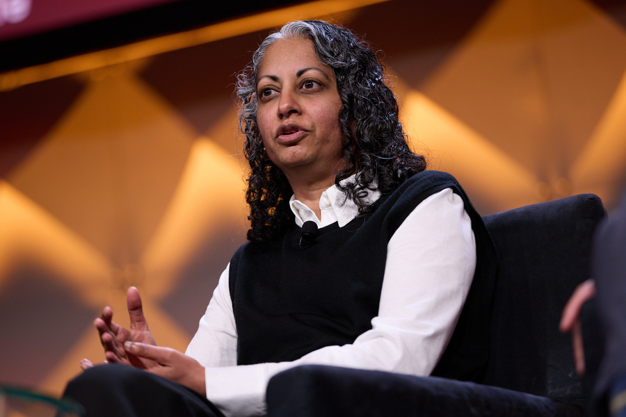 Sonia Raman speaks on stage.