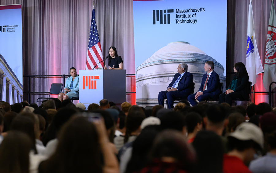 Professor Anna Huang addresses the audience