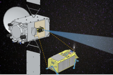 An illustration of a Japanese satellite and the payload that Lincoln Laboratory has built