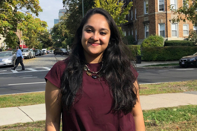 Photo of Apekshya Prasai with a Boston street scene for background