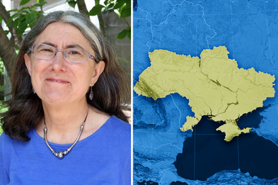 Elizabeth Wood and a map of Ukraine