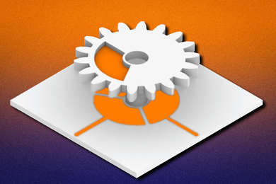 A rotational mechanism, that has an orange floating capacitor inside of it, hovers over a square sheet with an orange sensor patch.