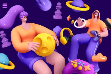 article writing format topics 2 happy characters float in space alongside chess pieces, video game controllers, and planets.