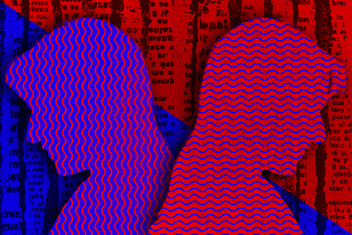 technological evolution research paper Against a black and red background of newspaper clippings, two illustrated silhouettes of people's heads, one primarily red and one primarily blue, face opposite directions.