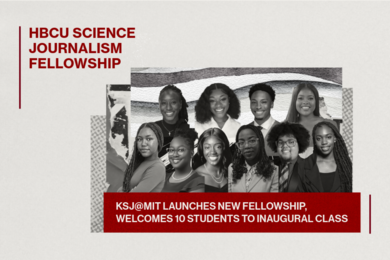 Collage of 10 grayscale headshots on a frame labeled “HBCU Science Journalism Fellowship"