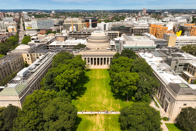 Drone photo of Killian court and the MIT campus.
