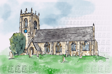recent research paper on bioinformatics Drawing of old English church with British Pound signs overlaid in some blank areas.