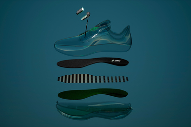 A schematic of the shoe shows the different parts of it, including the new sole that has sensors.