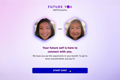 Interface of Future You showing a young woman, and an older version of the young woman