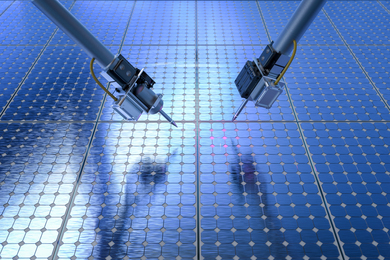 Solar cells being tested by probes