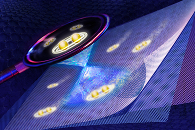 Illustration shows pairs of electrons in magic-angle twisted trilayer graphene