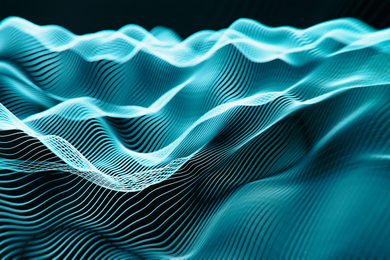 Waves of blue lines on a black background