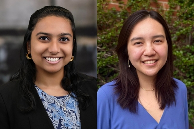 Side-by-side portrait photos of Mitali Chowdhury and Christina Kim