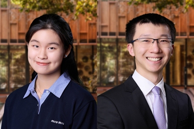 Side-by-side portrait photos of Sunshine Jiang and Rupert Li