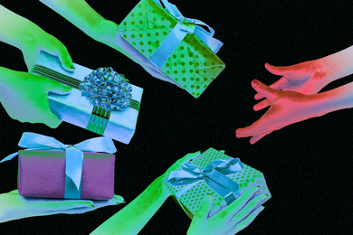 Hands give presents to an expectant empty hand.
