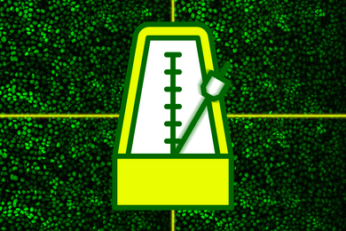 A metronome icon in foreground, and cells in background.