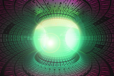 Illustration of a fusion reactor glowing green