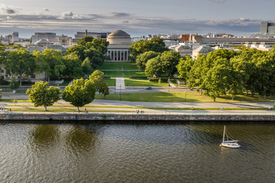 Arial view of MIT's Killian Court and the Charles River. 
