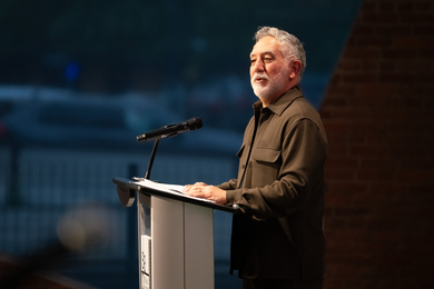 Hashim Sarkis speaks at podium
