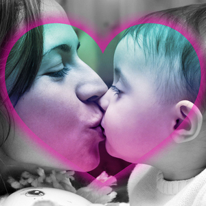 mom and child kiss heart