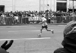 Sophomore Dan Feldman placed 62nd out of nearly 18,000 runners in the Boston Marathon. Mr. Feldman said that when this photo was taken near Lord &amp; Taylor on Boylston Street, "all I could think about was, 'get me to the finish line.'"