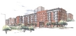 Conceptual rendering of the proposed graduate student dormitory at Sidney and Pacific Streets, as seen from across Sidney Street.