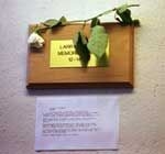 In the sixth-floor stairwell of Building E19, someone placed a plaque with a rose and newspaper death notice in memory of former groundskeeper Larry Pickard, who died on February 4.