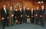 The 2001 MacVicar Faculty Fellows gathered for a special luncheon with members of the Corporation. Left to right: Dean for Undergraduate Education Robert P. Redwine; MacVicar Fellows David A. Mindell, Janet Sonenberg and Heidi Nepf; President Charles M. Vest; MacVicar Fellows Anne M. Mayes and Mary Boyce; Provost Robert A. Brown; and MacVicar Fellow J. Kim Vandiver.